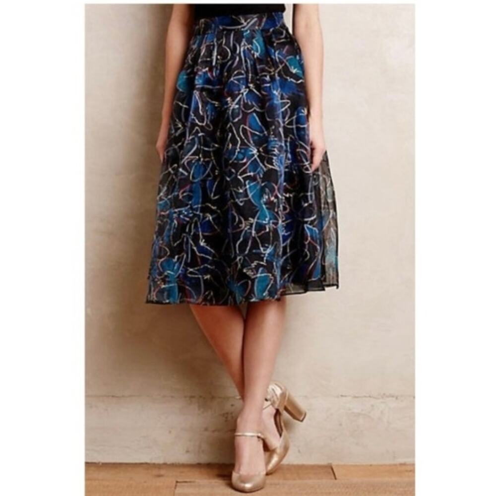 Anthropologie Moulinette Soeurs Womens Midnight Butterfly Metallic Organza Skirt